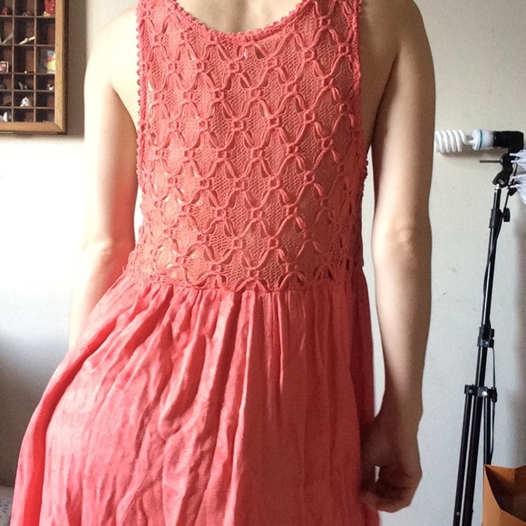 SOLD FILLMORE Free People Salmon Sheen Lace Dress - Picture 2 of 8